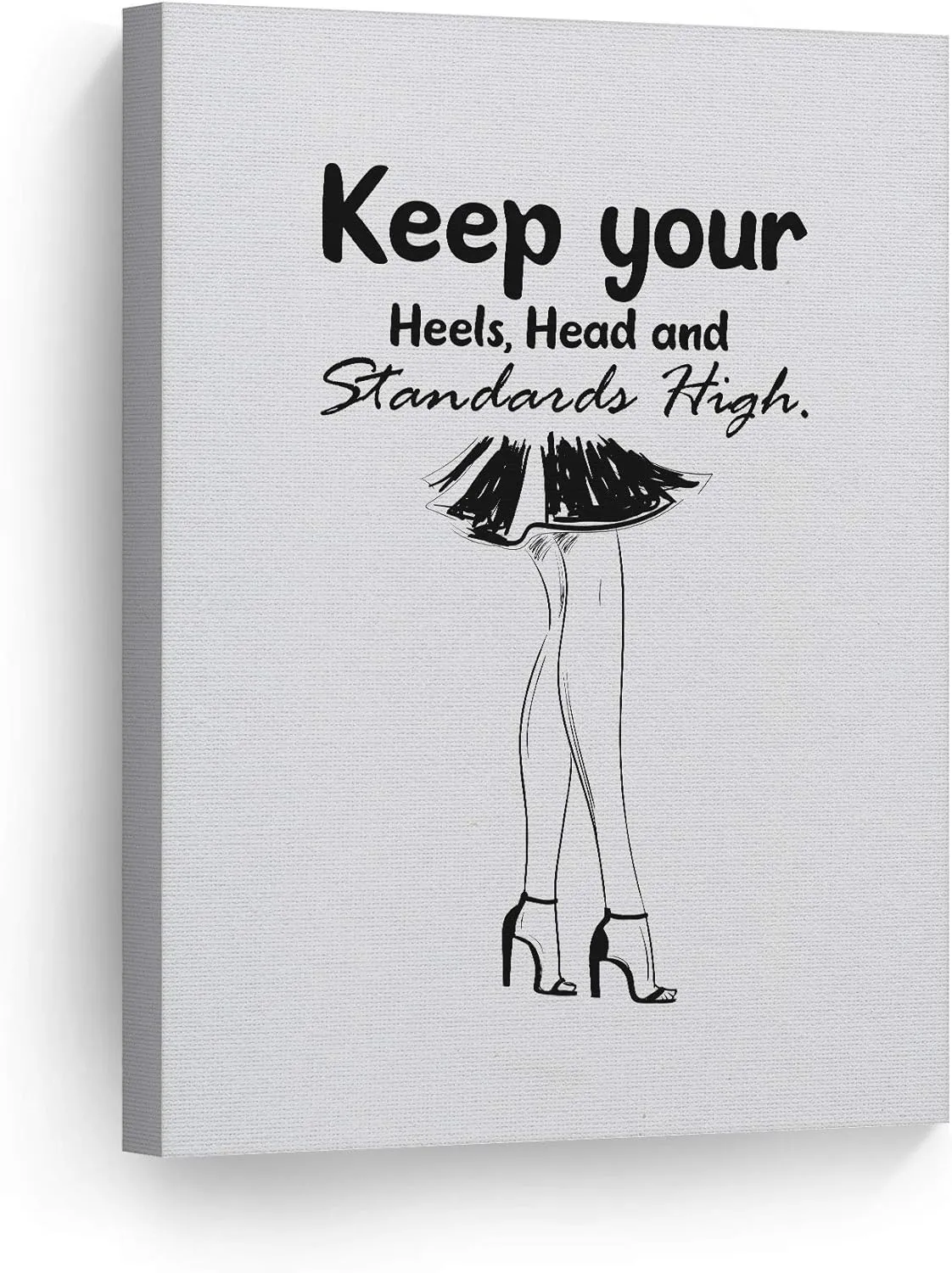 Smile Art Design Keep Your Heels, Head and Standards High Red High Heels Sketch Glam Fashion Canvas Print Wall Art Office Teen Girls Room Women Dorm Bedroom Living Room Wall Decor Ready to Hang 17x11