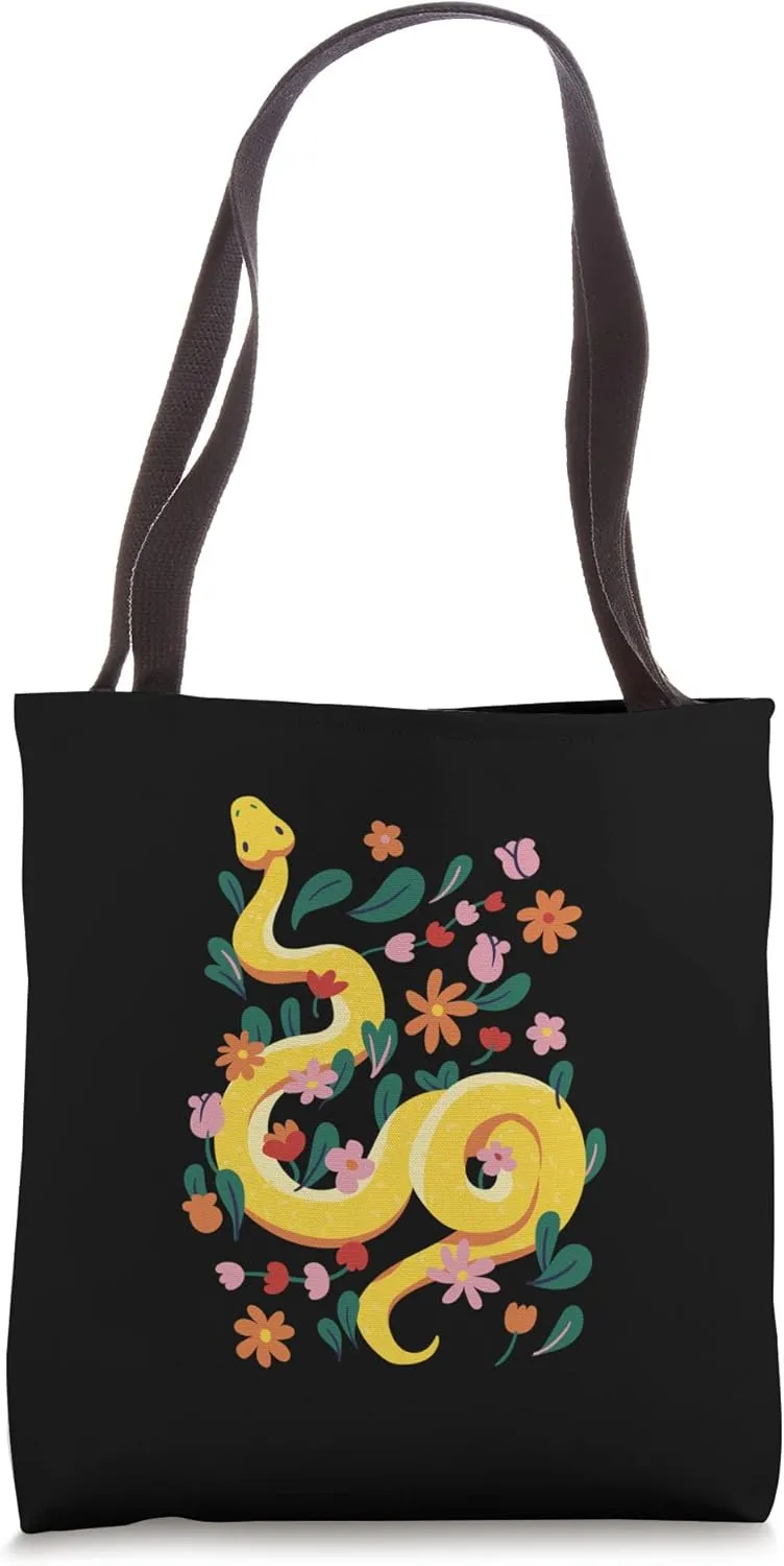 Snake And Flowers Reptile Flower Floral Tote Bag