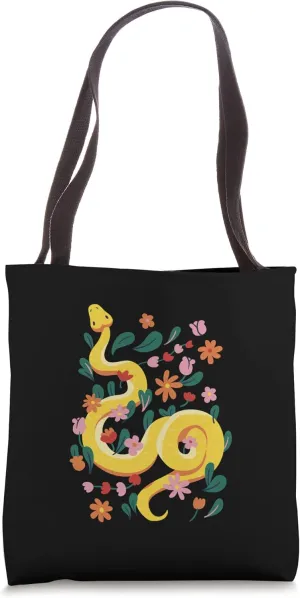 Snake And Flowers Reptile Flower Floral Tote Bag