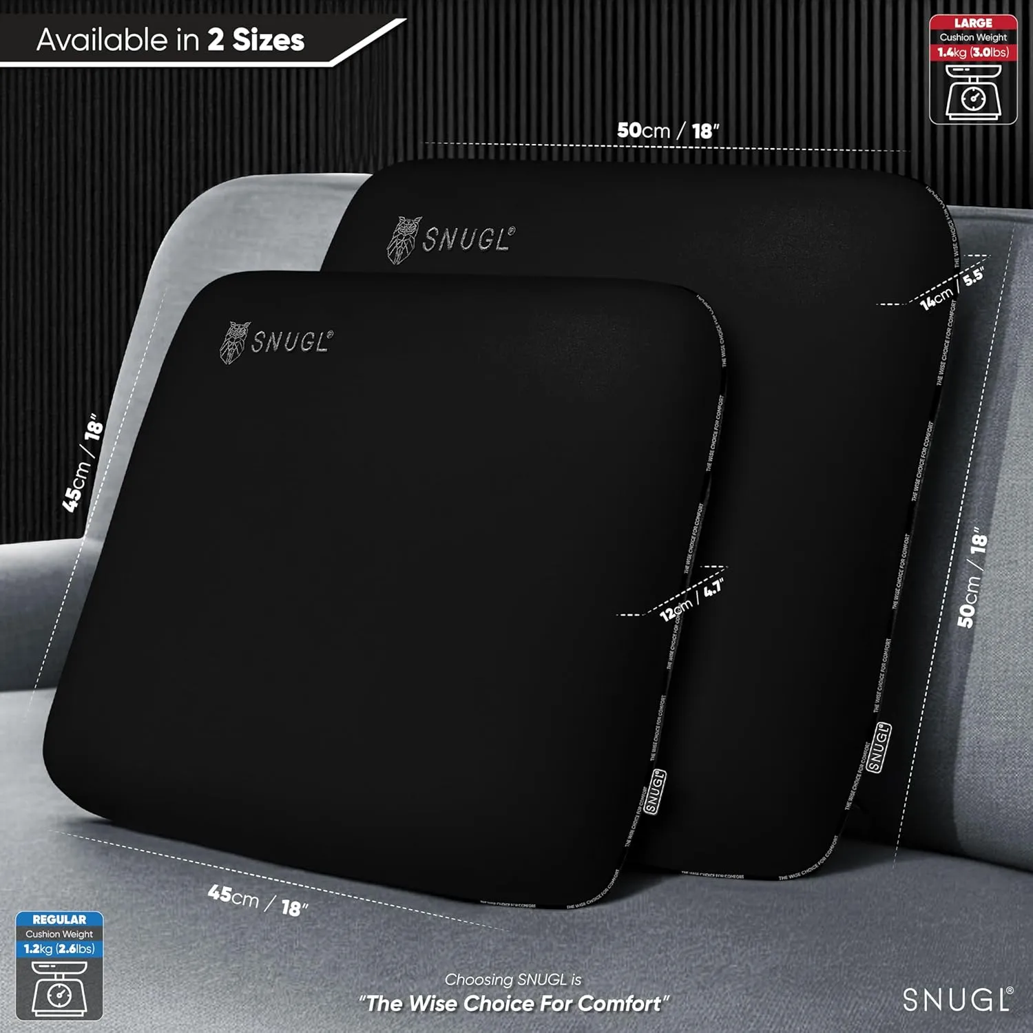 SNUGL Memory Foam Sofa Cushion with Shape Retention – Hypoallergenic Velvet, Supportive Visco-Elastic Foam, Removable & Washable Cover, Perfect for Home Decor and Sofa Furniture (Black)