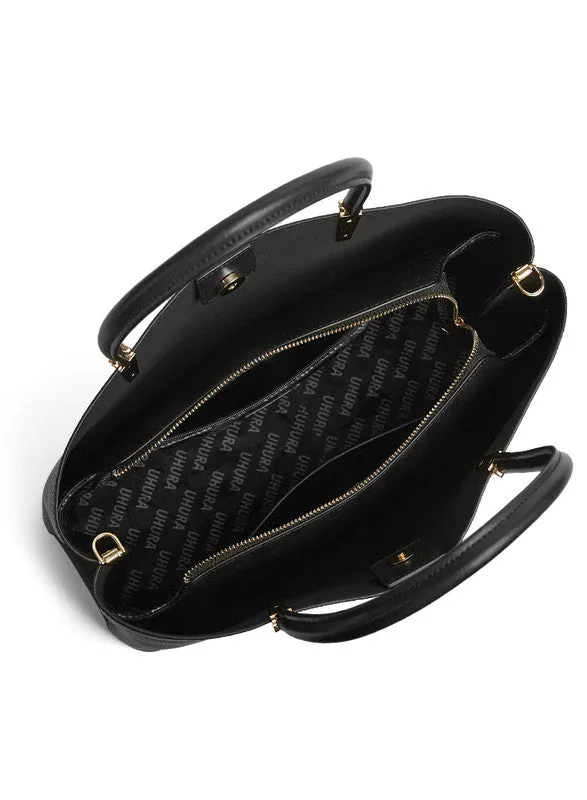 Soft Black Leather Tote - Spacious Handbag for Work & Travel