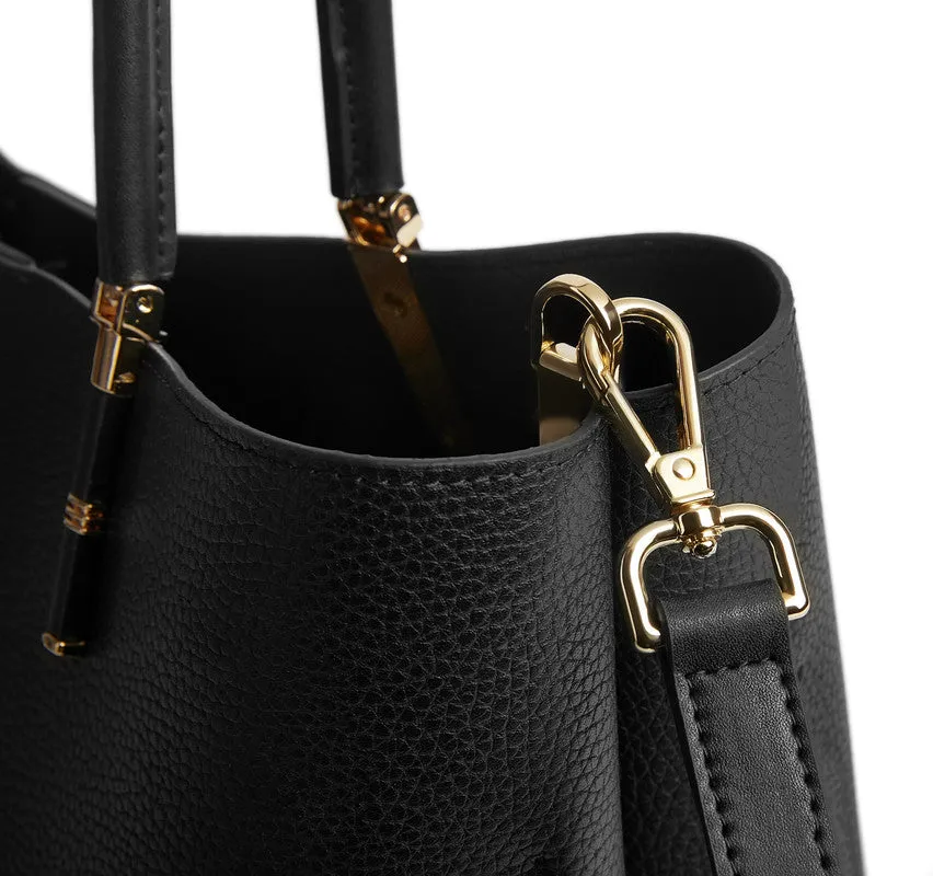 Soft Black Leather Tote - Spacious Handbag for Work & Travel