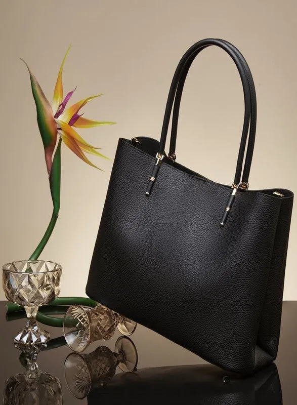 Soft Black Leather Tote - Spacious Handbag for Work & Travel