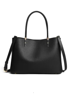 Soft Black Leather Tote - Spacious Handbag for Work & Travel