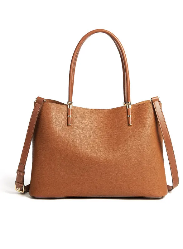 Soft Brown Leather Tote - Spacious Handbag for Work & Travel
