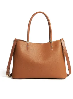 Soft Brown Leather Tote - Spacious Handbag for Work & Travel