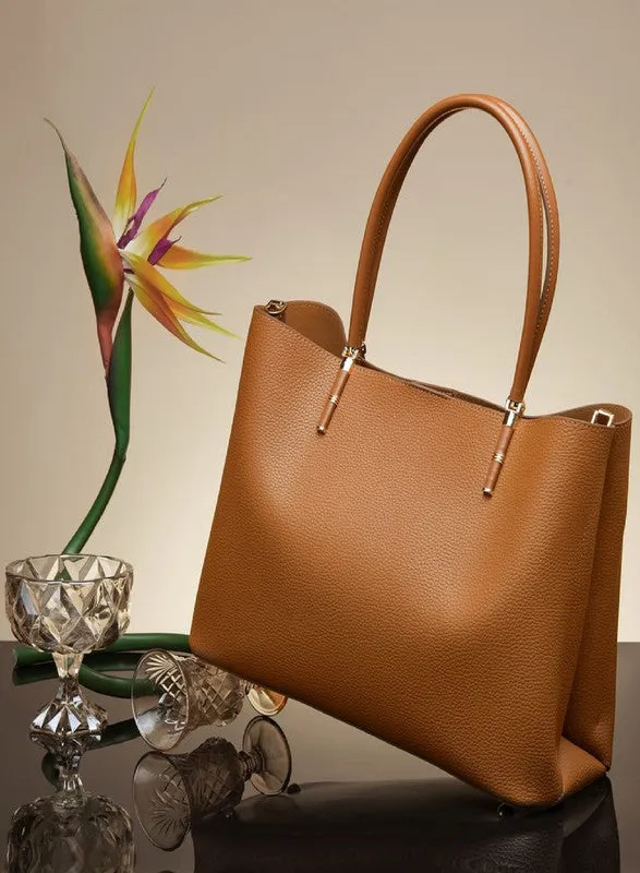 Soft Brown Leather Tote - Spacious Handbag for Work & Travel