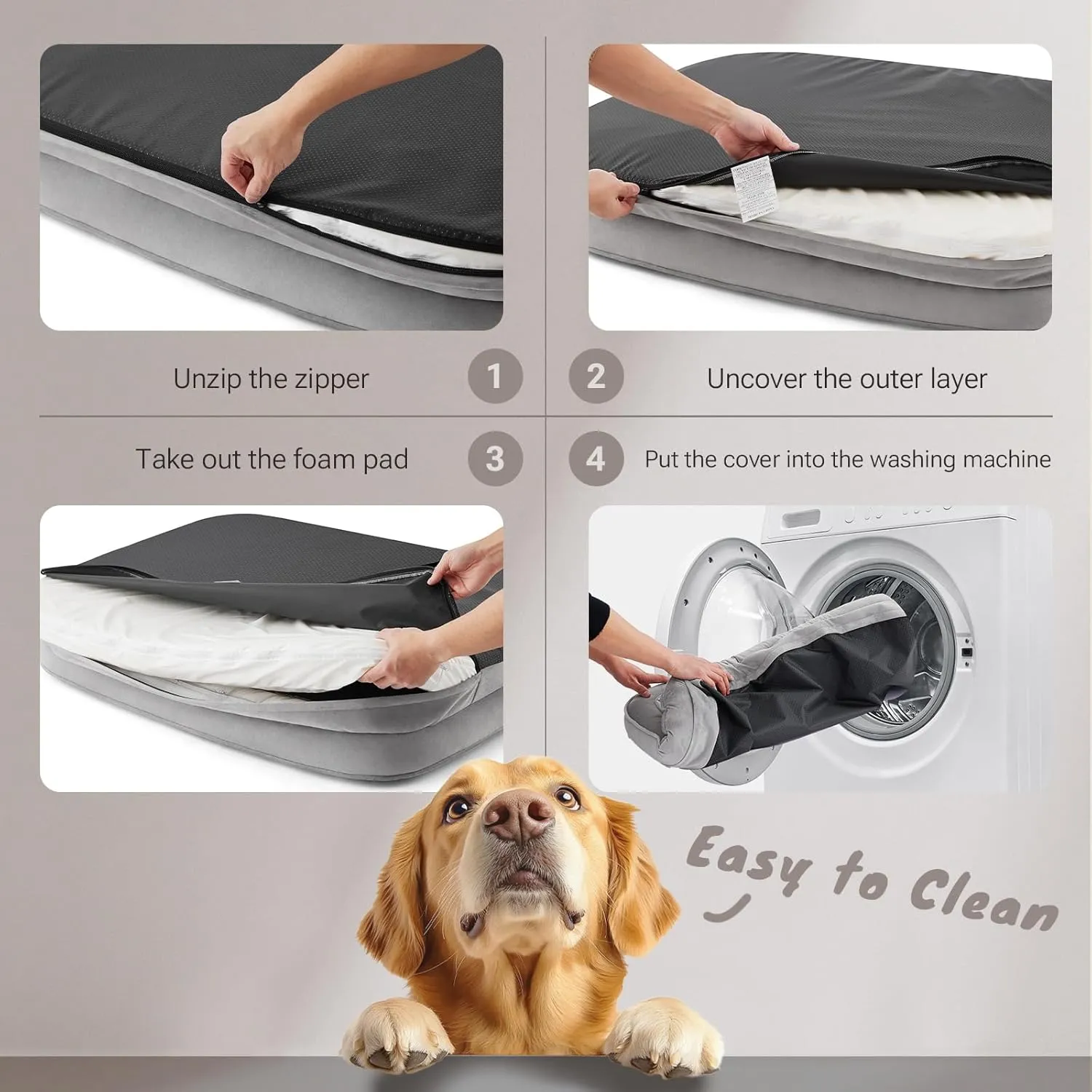 Soft Touch Orthopedic Dog Bed, XL Dog Bed for Extra Large Dogs Washable, Supportive Foam Pet Couch Bed with Removable Washable Cover and Nonskid Bottom, Grey