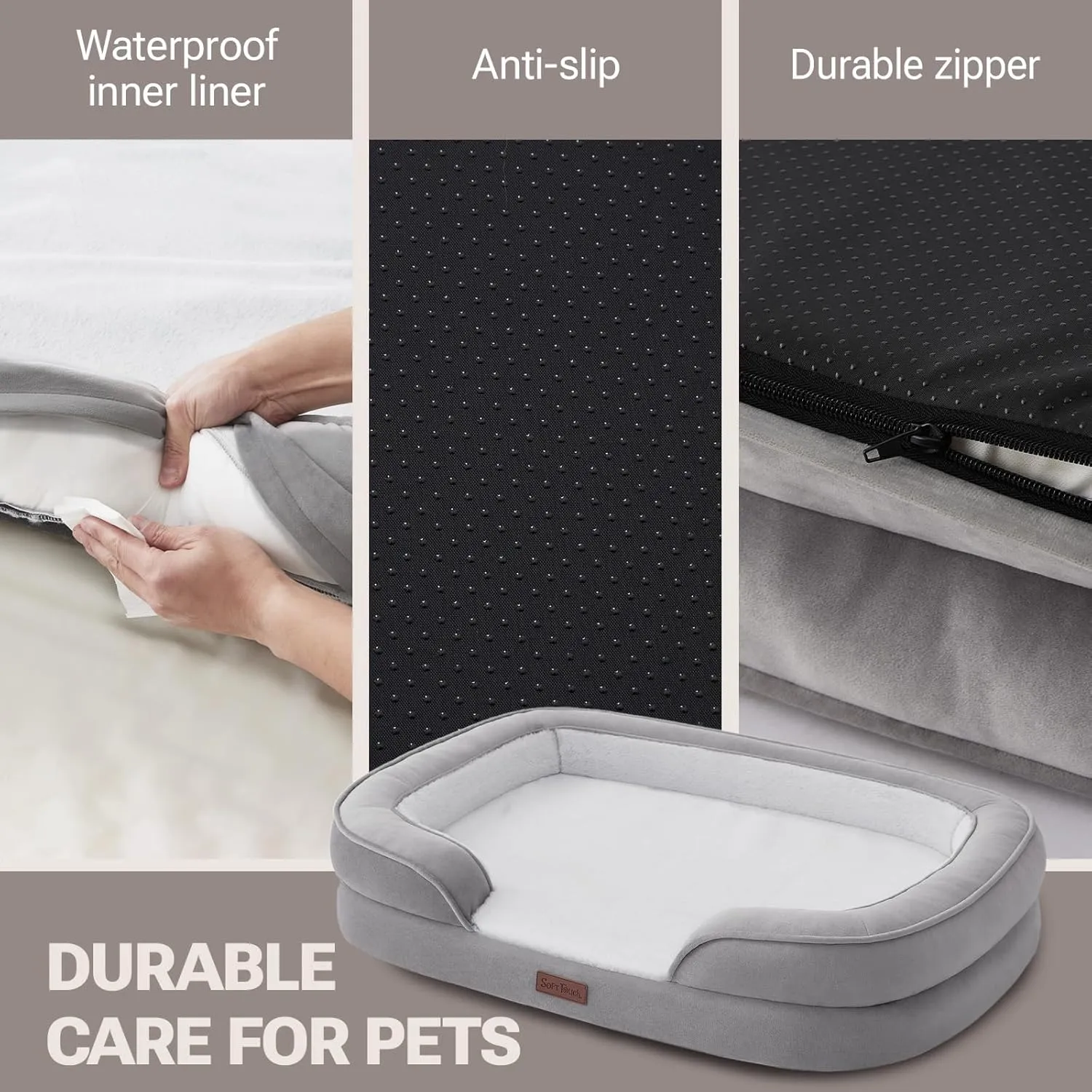 Soft Touch Orthopedic Dog Bed, XL Dog Bed for Extra Large Dogs Washable, Supportive Foam Pet Couch Bed with Removable Washable Cover and Nonskid Bottom, Grey