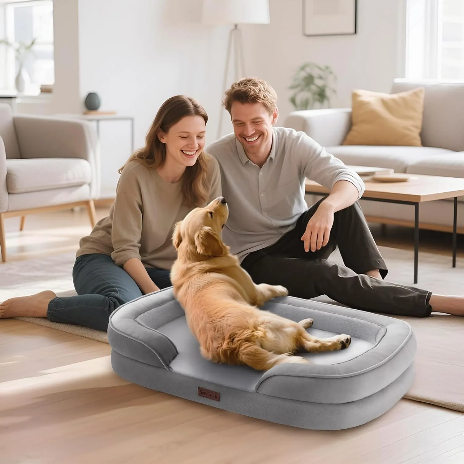 Soft Touch Orthopedic Dog Bed, XL Dog Bed for Extra Large Dogs Washable, Supportive Foam Pet Couch Bed with Removable Washable Cover and Nonskid Bottom, Grey