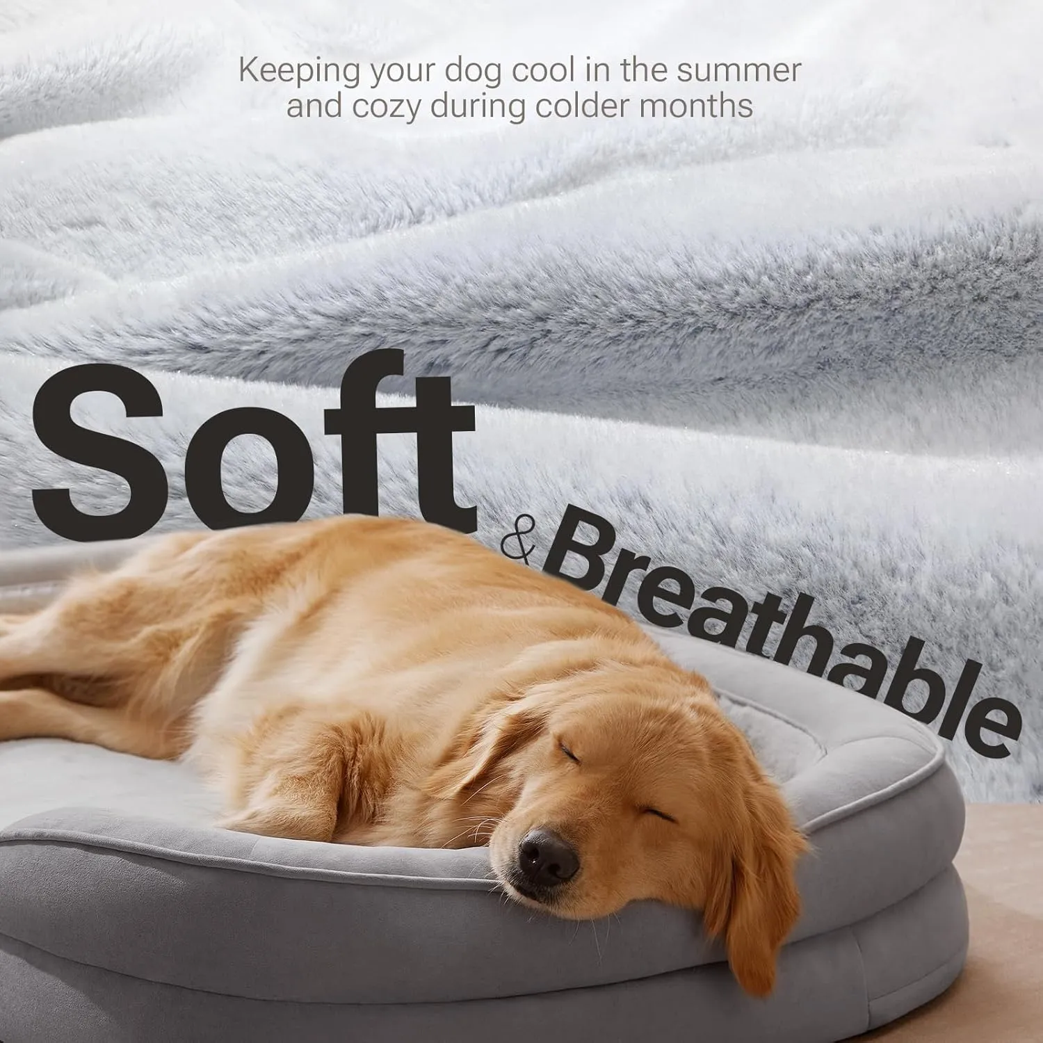 Soft Touch Orthopedic Dog Bed, XL Dog Bed for Extra Large Dogs Washable, Supportive Foam Pet Couch Bed with Removable Washable Cover and Nonskid Bottom, Grey