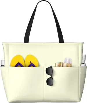 Solid Vivid Yellow Print 28L Beach Tote Bag, Water-resistant Travel Tote, Lightweight Gym & Camping Carryall