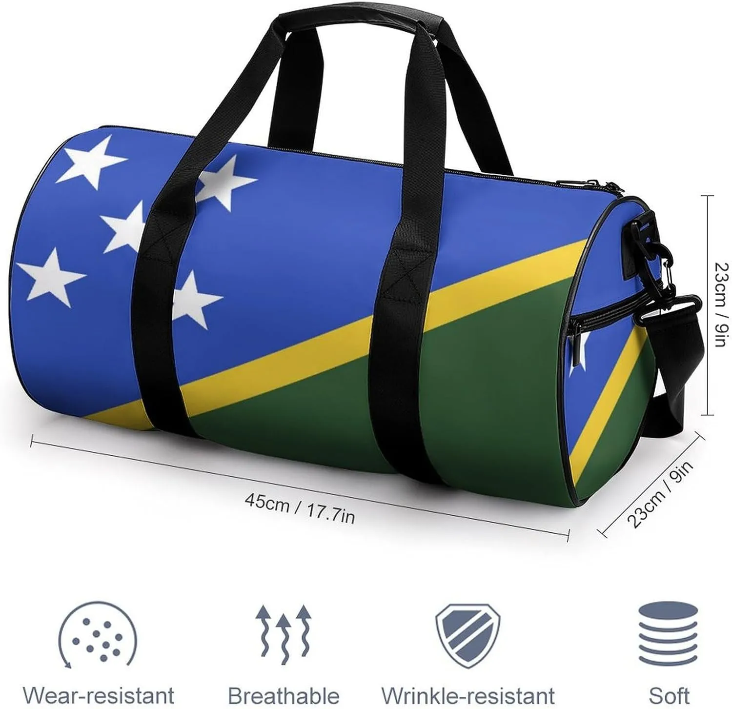 Solomon Lslands Flag Gym Duffel Bag for Women Men Dry Wet Pocket Travel Tote