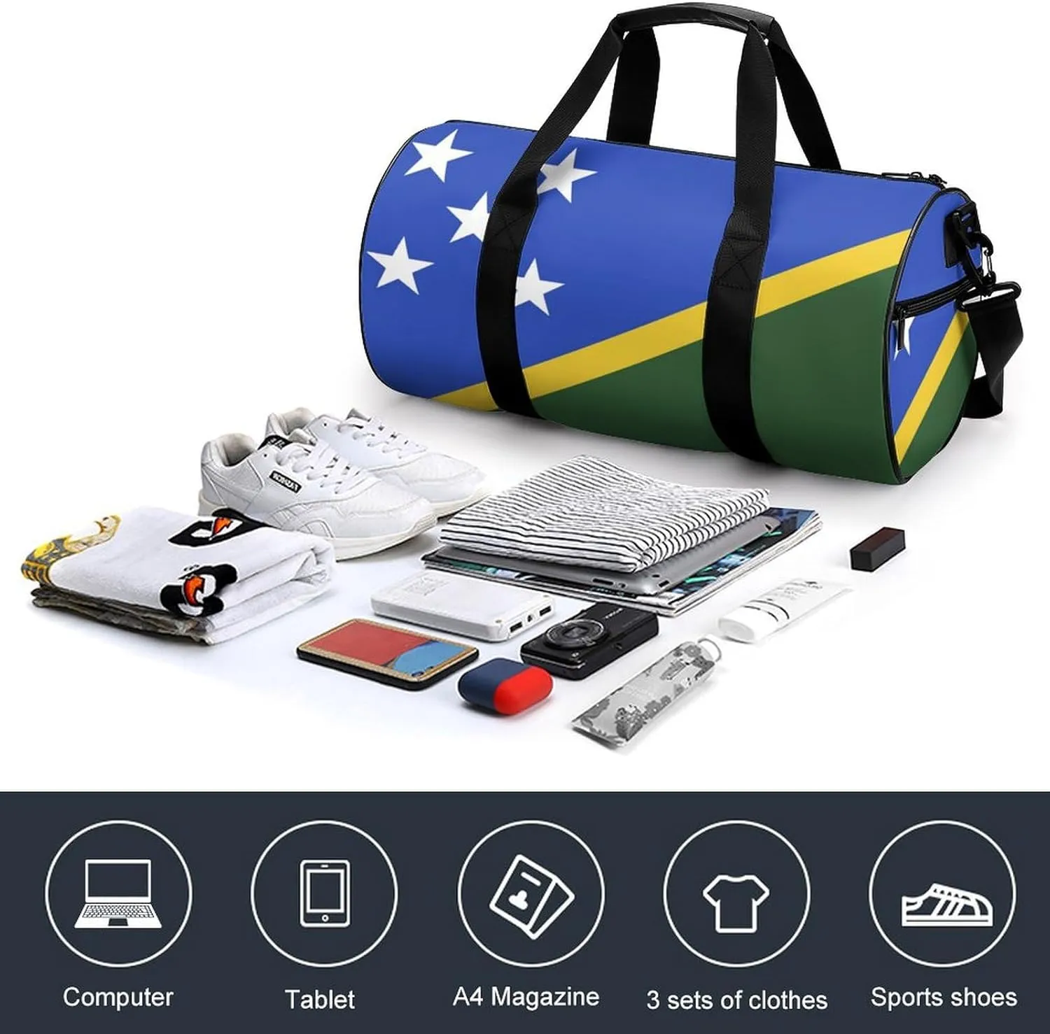 Solomon Lslands Flag Gym Duffel Bag for Women Men Dry Wet Pocket Travel Tote