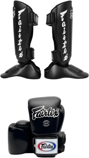SP7 Black Medium Shin Guards   Fairtex BGV1 16 oz Black Glove
