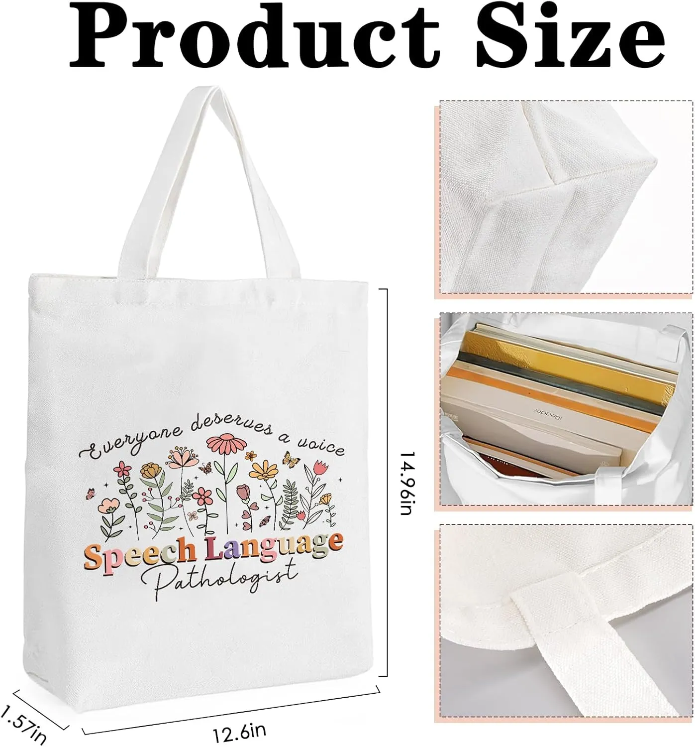 Speech Language Pathologist Bag - Therapist Slp Gifts Flower Canvas Tote 2Pcs Reusable Shopping Handbags with Makeup Bags Set Pathologist Therapy Gift for Women Birthday Party