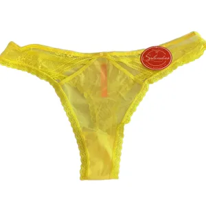 Splendies Yellow Strappy Thong Size 3X Lengerie Mesh Lace Trim New Pair Panties