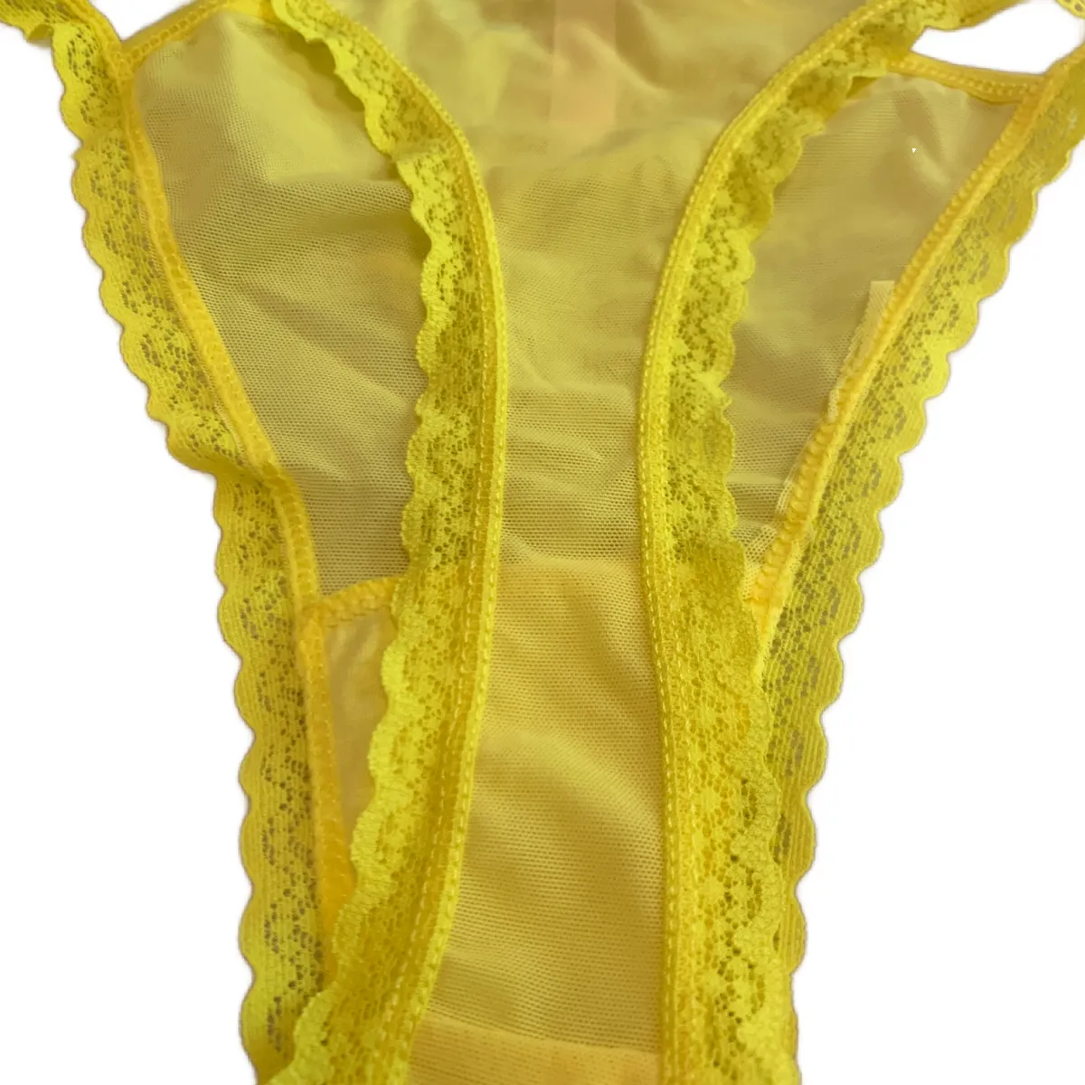 Splendies Yellow Strappy Thong Size 3X Lengerie Mesh Lace Trim New Pair Panties