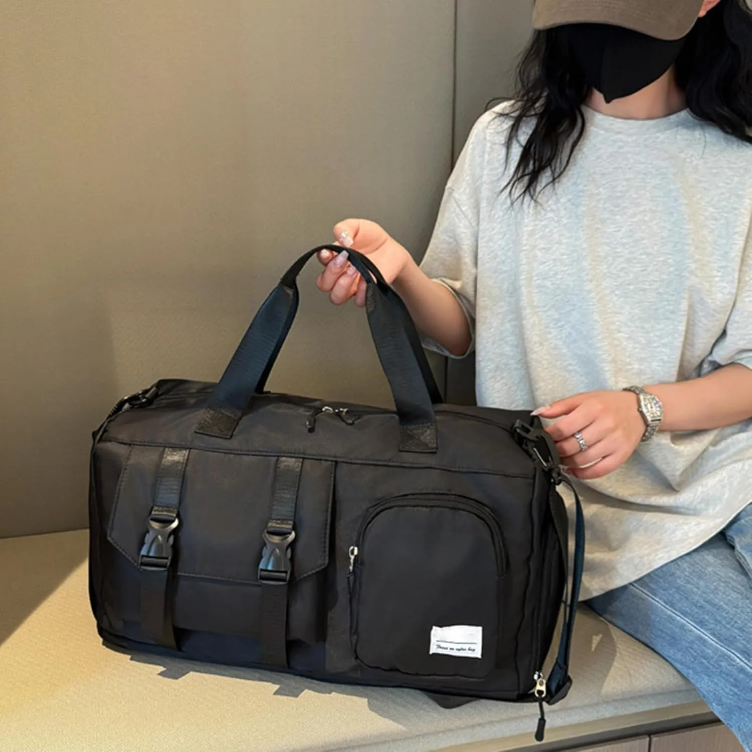 Sport Gym Bag, Fitness Sports Bag,Oxford Fabric Gym Yoga Bag - Large Dry And Wet Separation Travel Duffel, End Bag, Black, Consulte la descripción, See description