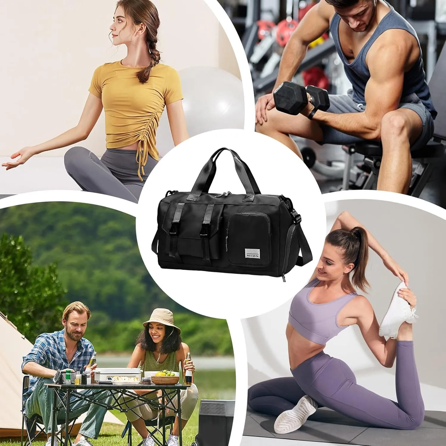 Sport Gym Bag, Fitness Sports Bag,Oxford Fabric Gym Yoga Bag - Large Dry And Wet Separation Travel Duffel, End Bag, Black, Consulte la descripción, See description