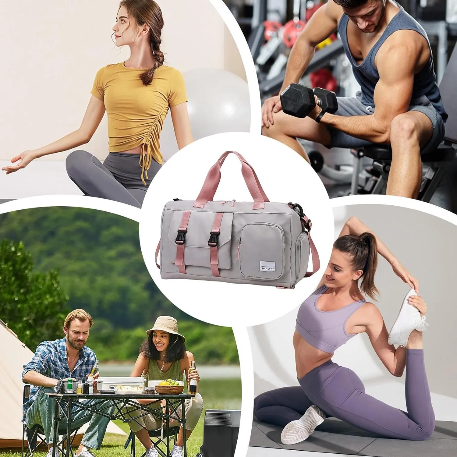 Sport Gym Bag, Fitness Sports Bag,Oxford Fabric Gym Yoga Bag - Large Dry And Wet Separation Travel Duffel, End Bag, Gray, Consulte la descripción, See description