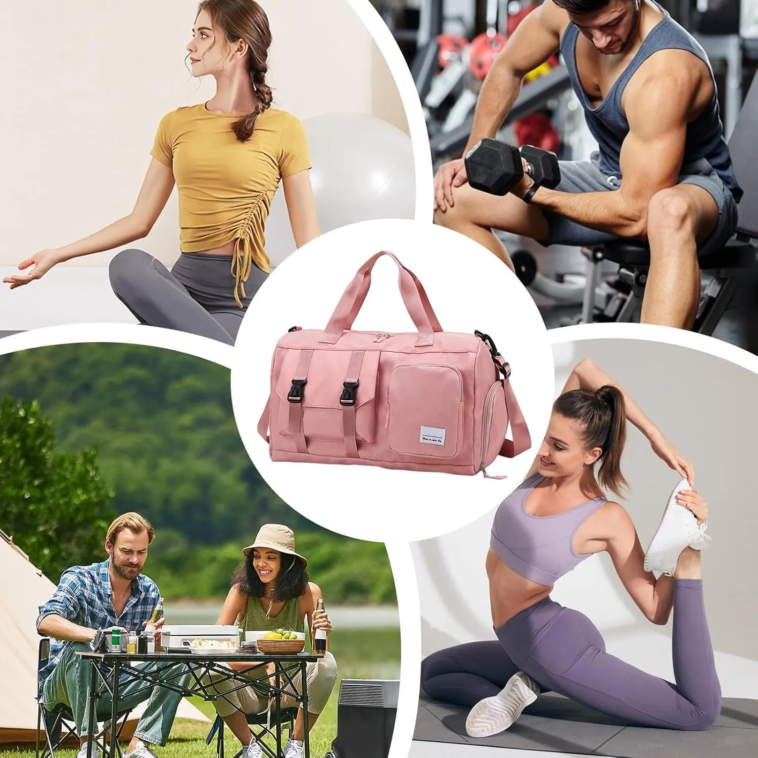 Sport Gym Bag, Fitness Sports Bag,Oxford Fabric Gym Yoga Bag - Large Dry And Wet Separation Travel Duffel, End Bag, Light Pink, Consulte la descripción, See description