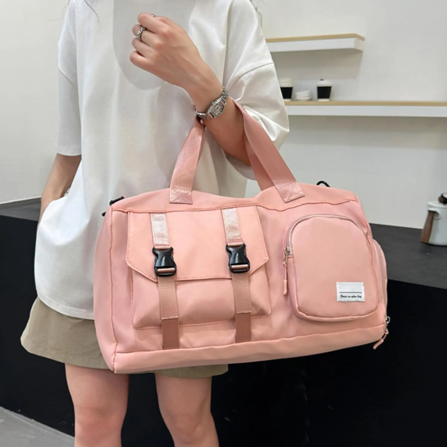 Sport Gym Bag, Fitness Sports Bag,Oxford Fabric Gym Yoga Bag - Large Dry And Wet Separation Travel Duffel, End Bag, Light Pink, Consulte la descripción, See description