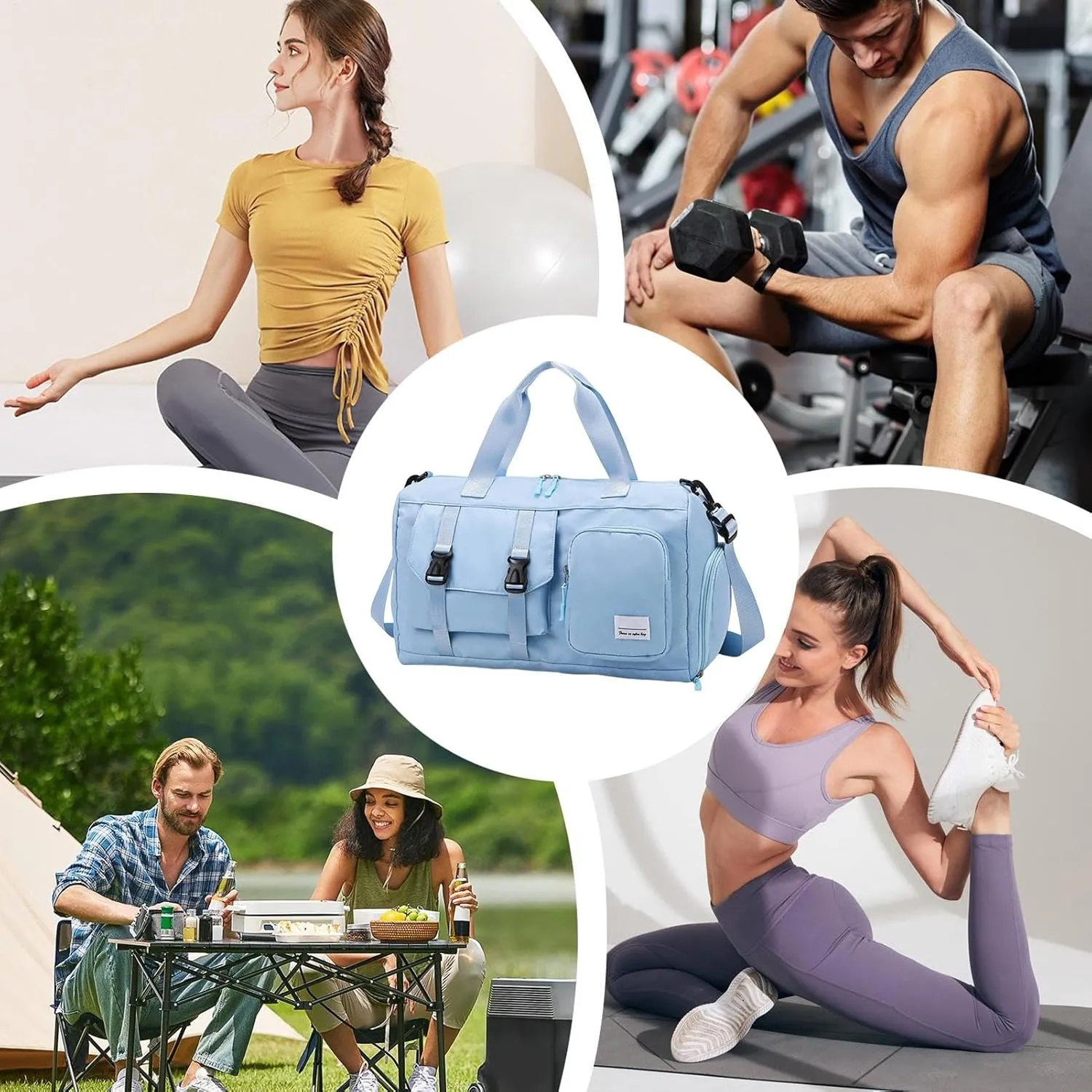 Sport Gym Bag, Fitness Sports Bag,Oxford Fabric Gym Yoga Bag - Large Dry And Wet Separation Travel Duffel, End Bag, Sky Blue, Consulte la descripción, See description