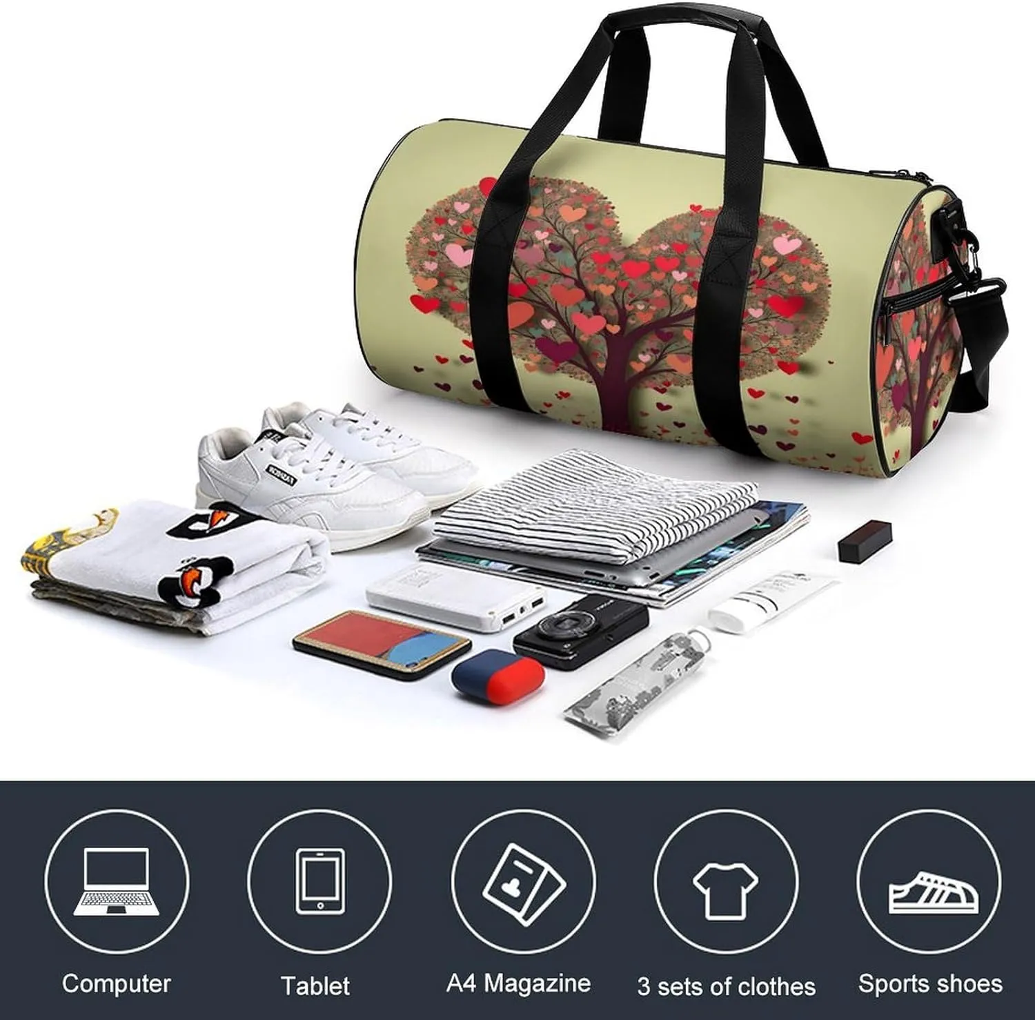 Sport Gym Bag for Women Men,Owl Cylindrical Travel Duffel Bag with Adjustable Straps for Travel, Sports, Workout