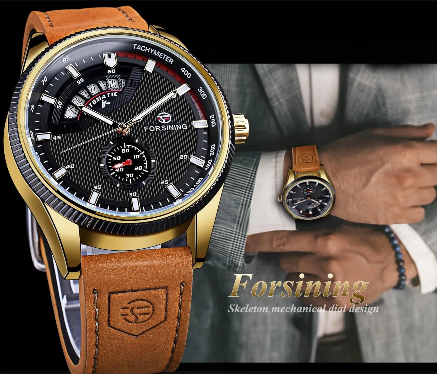 Sport Style Men Automatic Watches Waterproof Mechanical Watch Analog Date Display Luxury Genuine Leather Military Wristwatch