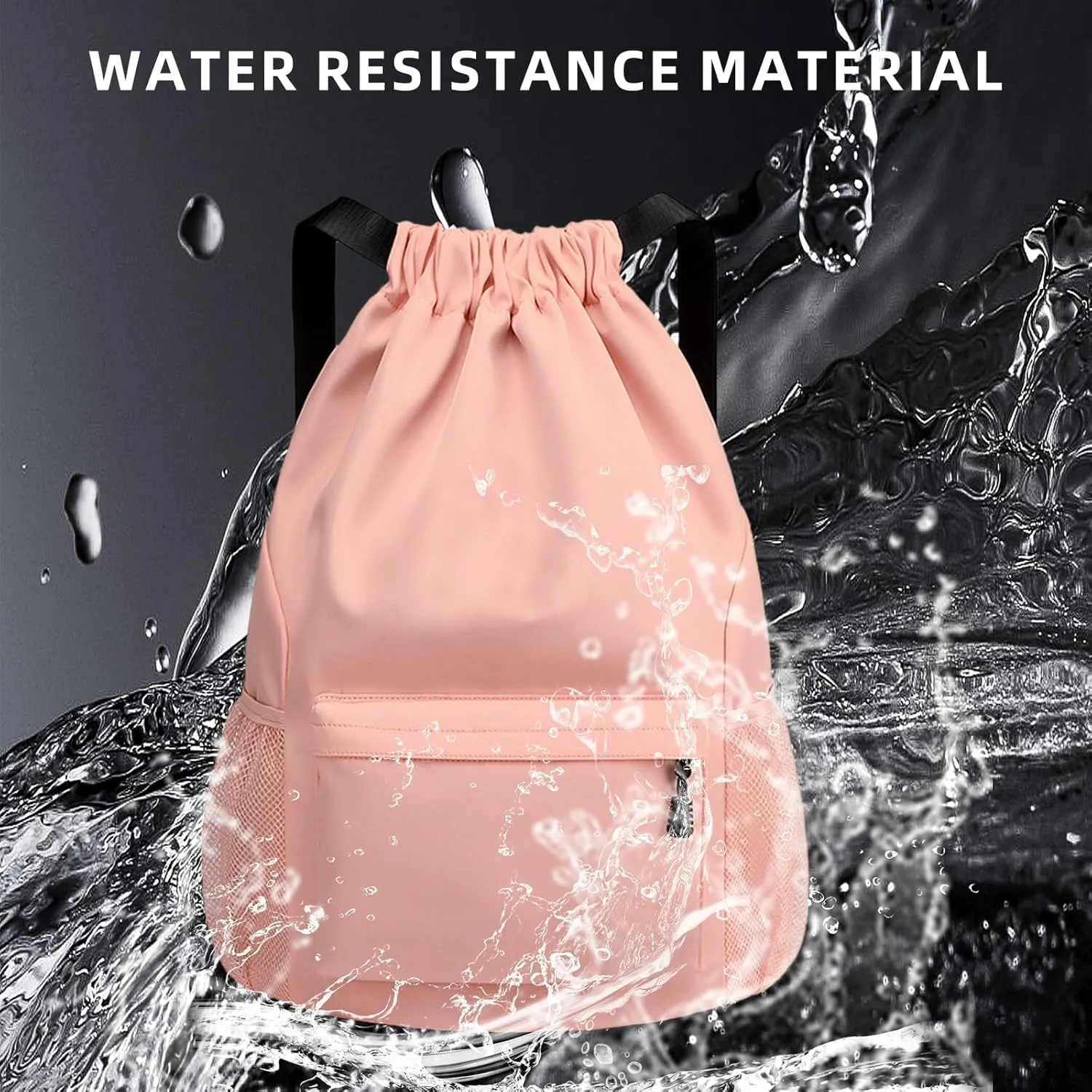Sports Drawstring Backpack String Swimming Gym Bag Backpack with Shoes Compartment and Pocket for Men Women（pink