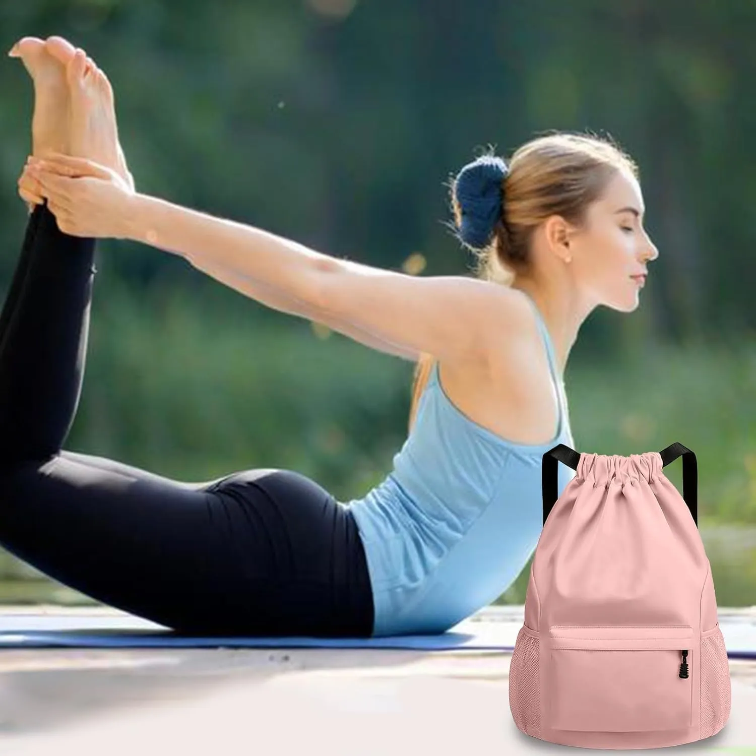 Sports Drawstring Backpack String Swimming Gym Bag Backpack with Shoes Compartment and Pocket for Men Women（pink