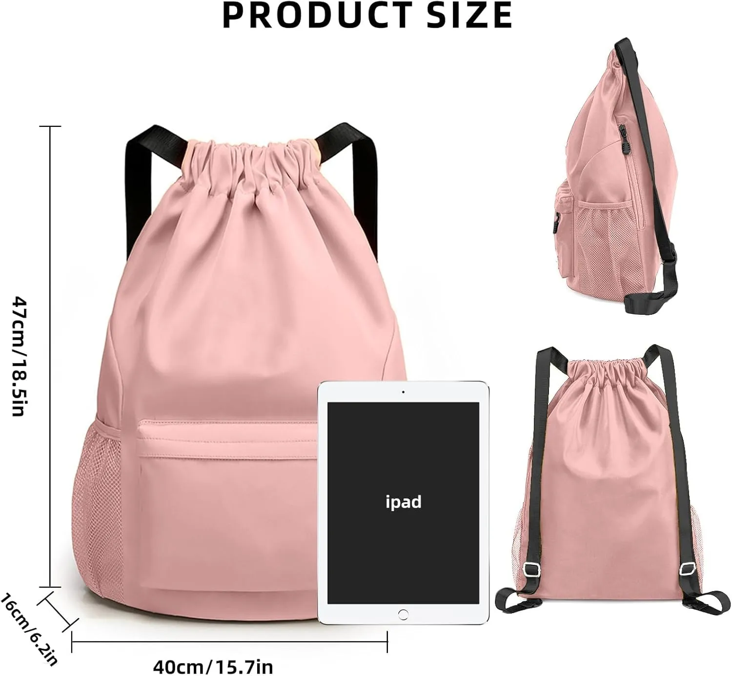 Sports Drawstring Backpack String Swimming Gym Bag Backpack with Shoes Compartment and Pocket for Men Women（pink