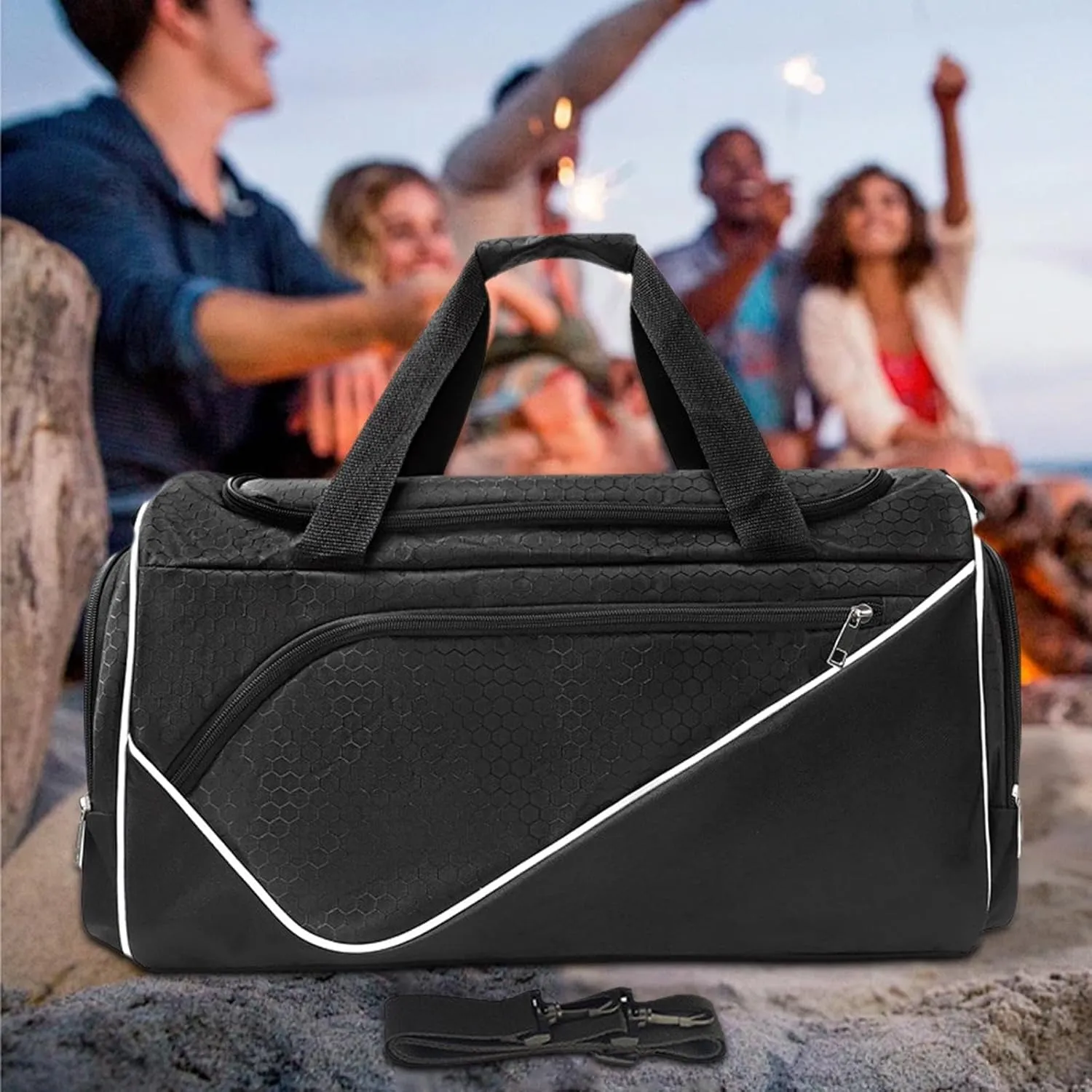 Sports Gym Bag Travel Duffle Bag Luggage Bag Lightweight with Shoe Compartment Shoulder Bag for Travel Camping Weekend Sports, Black