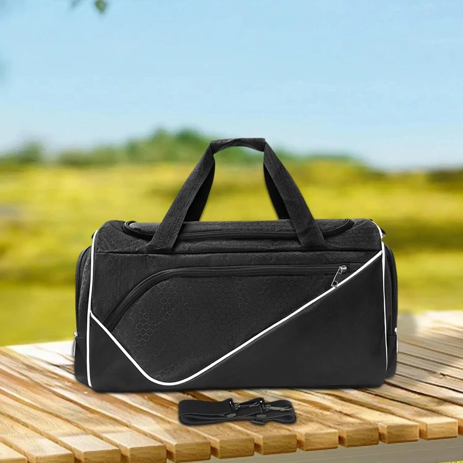 Sports Gym Bag Travel Duffle Bag Luggage Bag Lightweight with Shoe Compartment Shoulder Bag for Travel Camping Weekend Sports, Black