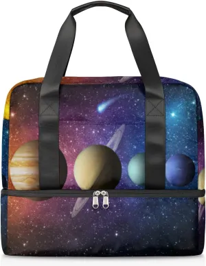 Sports Gym Bag with Shoes Compartment, Sun Saturn Jupiter Travel Duffel Bag,Yoga Workout Bag Training Handbag, Overnight Bag Large Carry On Bag for Women Men Kids Girls Boys
