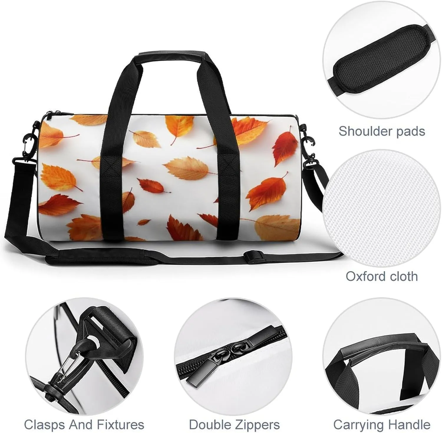 Spread Autumn Leafs Travel Gym Bag for Women Men National Geographics Cylindrical Duffle Bag Sport Workout Bag with Shoulder Strap