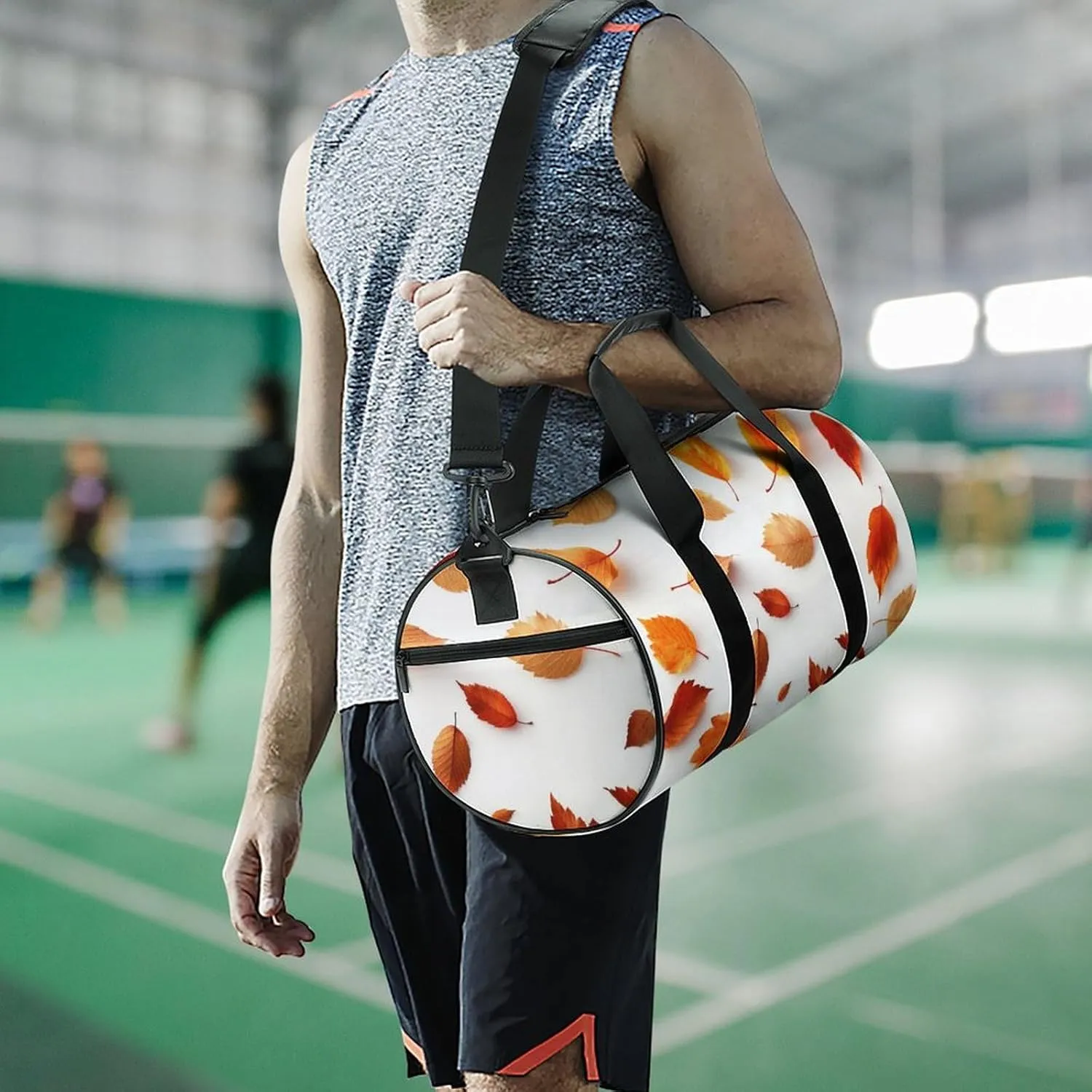 Spread Autumn Leafs Travel Gym Bag for Women Men National Geographics Cylindrical Duffle Bag Sport Workout Bag with Shoulder Strap