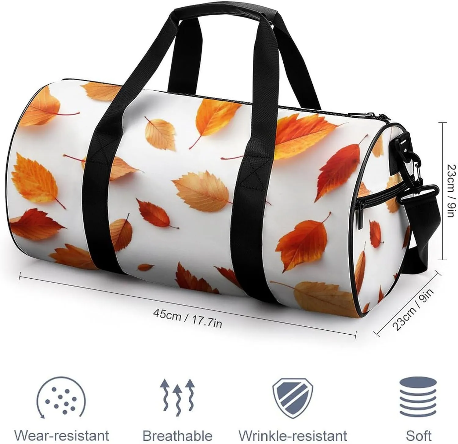 Spread Autumn Leafs Travel Gym Bag for Women Men National Geographics Cylindrical Duffle Bag Sport Workout Bag with Shoulder Strap