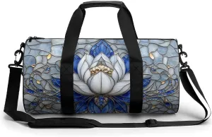 Stained Glass-style Lotus Flower Travel Gym Bag for Women Men Cylindrical Duffle Bag Sport Workout Bag with Shoulder Strap