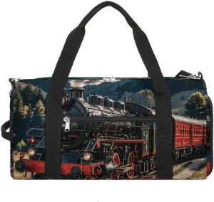 Steam Locomotive Train Barrel Gym Bags for Men And Women, Duffle Bag for Travel Sports Bag Camping Weekend Carry on Overnight Duffel Bag with Shoulder Strap