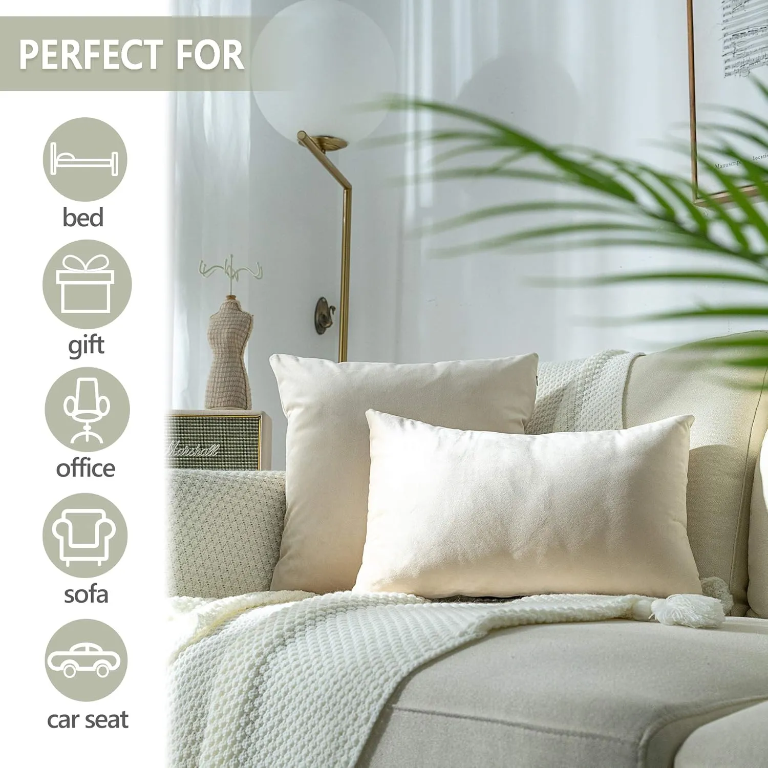 Stellhome Pack of 2 Velvet Pillow Covers Square Decorative Cushion Covers for Bed Couch Sofa Bench, 20 x 20 inch (50 x 50 cm), Beige