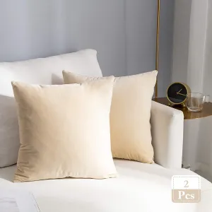 Stellhome Pack of 2 Velvet Pillow Covers Square Decorative Cushion Covers for Bed Couch Sofa Bench, 20 x 20 inch (50 x 50 cm), Beige