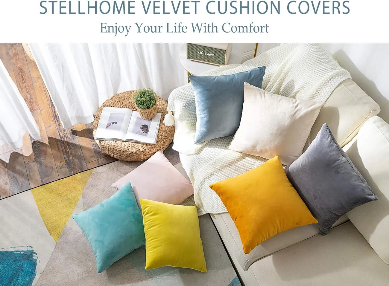 Stellhome Pack of 2 Velvet Pillow Covers Square Decorative Cushion Covers for Bed Couch Sofa Bench, 20 x 20 inch (50 x 50 cm), Beige
