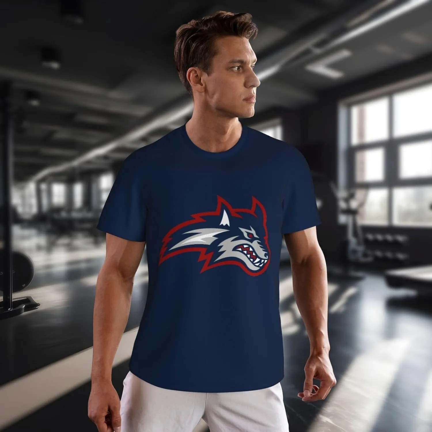 Stony Brook University Logo Men's Crew Neck T-Shirt, Dry Moisture Wicking, Breathable Mesh Short Sleeve