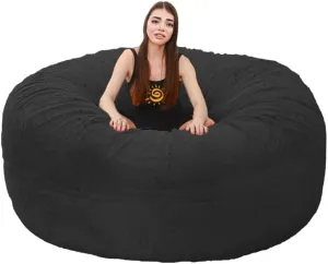Storage Bean Bag Chair Cover(No Filler) for Organizing Plush Toys Or Textile，Pv Fleece Washable Large Bean Bag Chairs Cover for Adults for Living Room Bedroom Furniture (Black, 7FT)