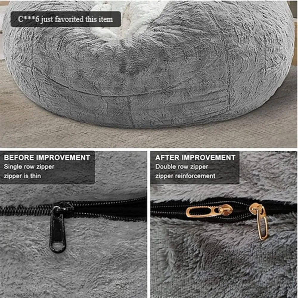 Storage Bean Bag Chair Cover(No Filler) for Organizing Plush Toys Or Textile，Pv Fleece Washable Large Bean Bag Chairs Cover for Adults for Living Room Bedroom Furniture (Black, 7FT)
