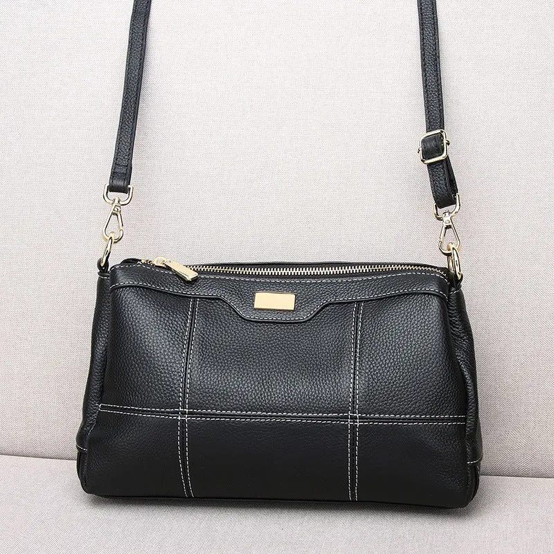 STOREXQ Qiya Women's Bag Guangzhou Genuine Leather Factory First Layer Cowhide Sewing Line Soft Leather Shoulder Messenger Bag Multi-Compartment Small Square Bag
