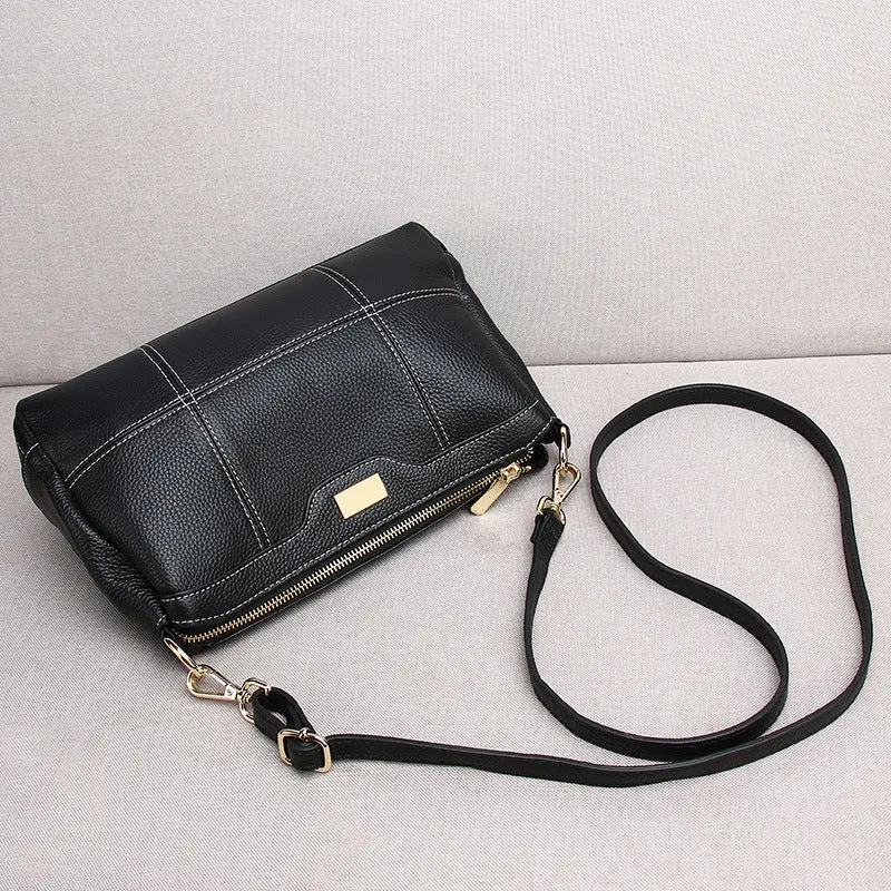 STOREXQ Qiya Women's Bag Guangzhou Genuine Leather Factory First Layer Cowhide Sewing Line Soft Leather Shoulder Messenger Bag Multi-Compartment Small Square Bag