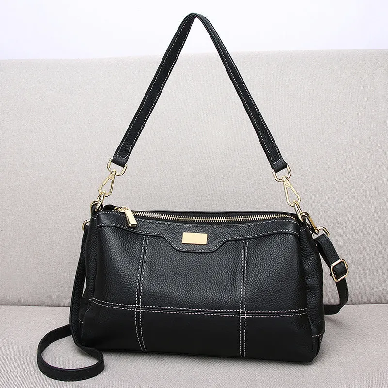 STOREXQ Qiya Women's Bag Guangzhou Genuine Leather Factory First Layer Cowhide Sewing Line Soft Leather Shoulder Messenger Bag Multi-Compartment Small Square Bag